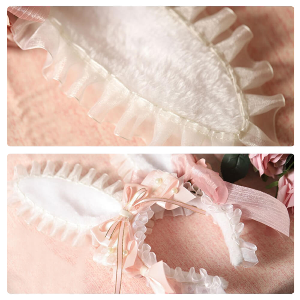Lolita Hair Accessory Headband Cute Bunny Ears Bow Lace Cosplay Headwear blesssafe
