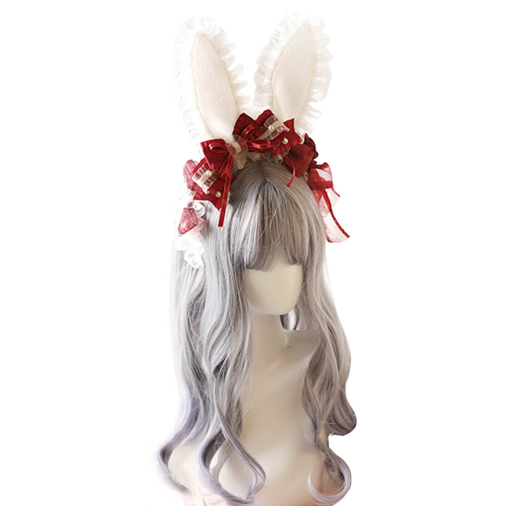 Lolita Hair Accessory Headband Cute Bunny Ears Bow Lace Cosplay Headwear blesssafe