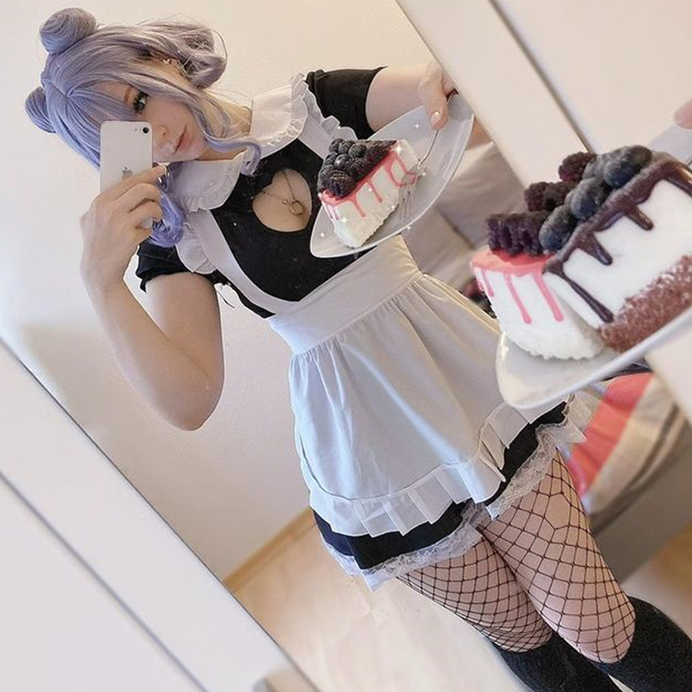 Cat Maid Cosplay Costume Keyhole Mesh Babydoll Nightwear Set Blesssafe