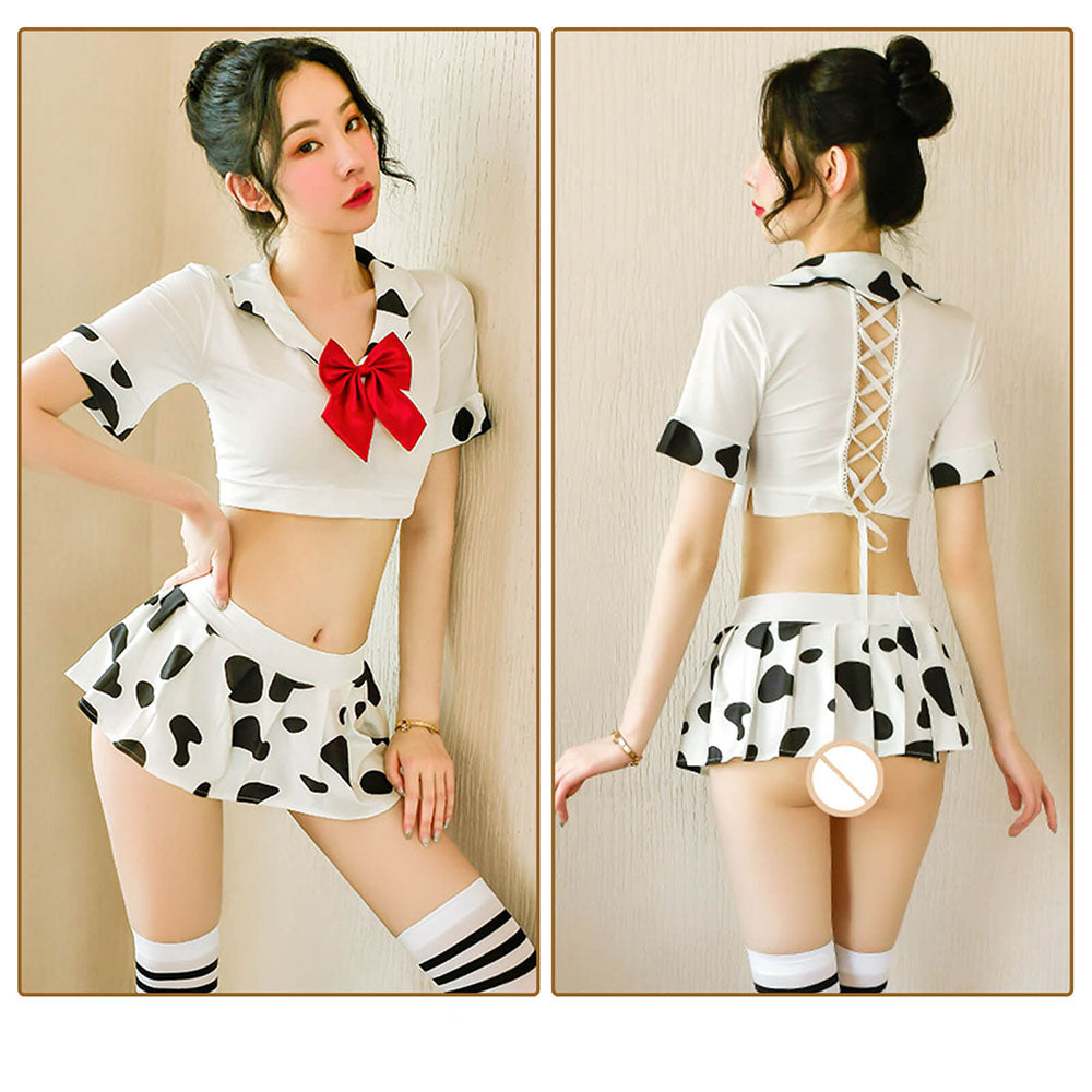 Sexy Adult Cow Costume Sweet Cow Print Schoolgirl Lingerie Japanese Lolita Anime Outfit Blesssafe