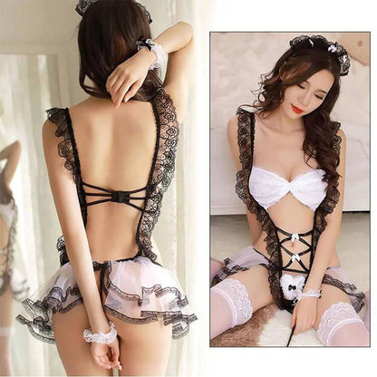 Eyelash Lace College Maid Babydoll Cosplay Uniform Set Blesssafe