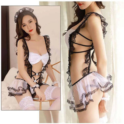 Eyelash Lace College Maid Babydoll Cosplay Uniform Set Blesssafe