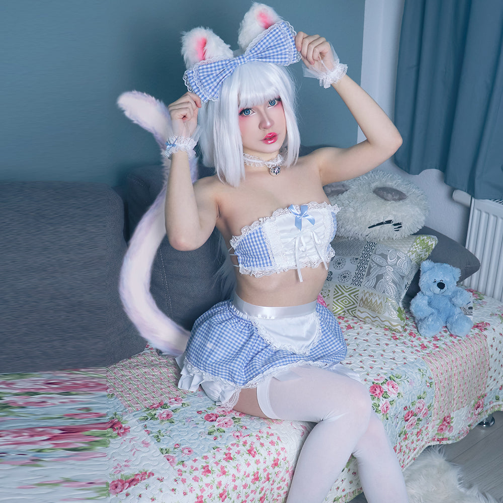 Sexy Lace Anime Maid Apron Tube Top Babydoll Costume Set Blesssafe