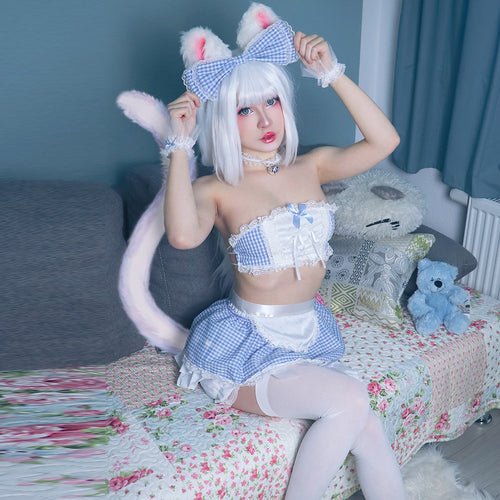 Sexy Lace Anime Maid Apron Tube Top Babydoll Costume Set Blesssafe
