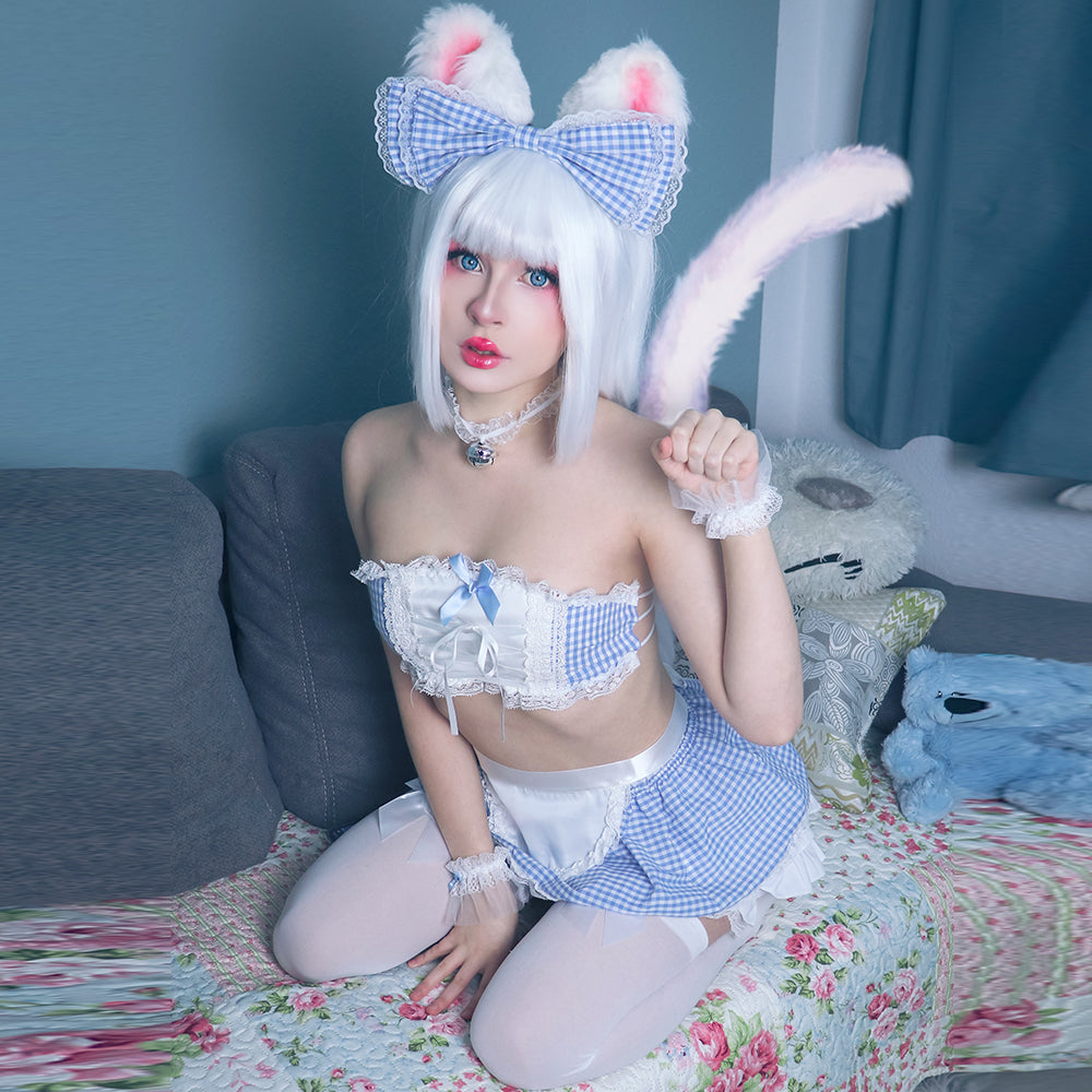 Sexy Lace Anime Maid Apron Tube Top Babydoll Costume Set Blesssafe