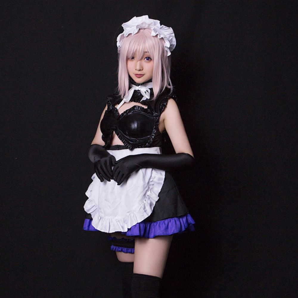 FGO Mash Kyrielight Anime Maid Cosplay Latex-Look Dress Full Set Blesssafe