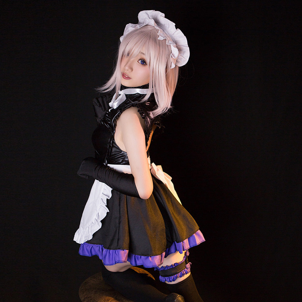 FGO Mash Kyrielight Anime Maid Cosplay Latex-Look Dress Full Set Blesssafe