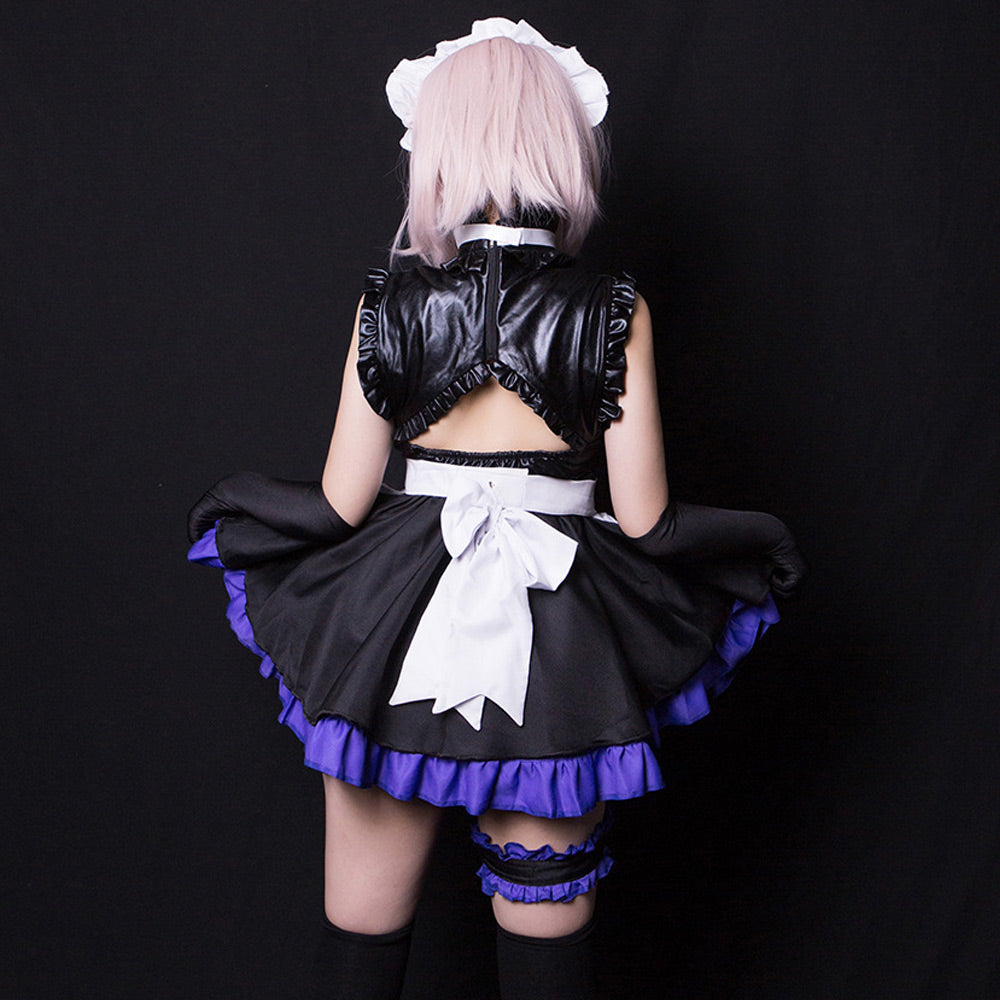 FGO Mash Kyrielight Anime Maid Cosplay Latex-Look Dress Full Set Blesssafe