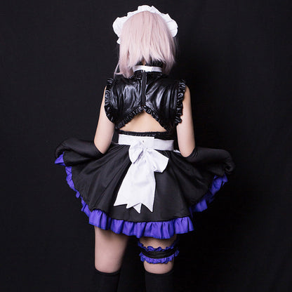 FGO Mash Kyrielight Anime Maid Cosplay Latex-Look Dress Full Set Blesssafe