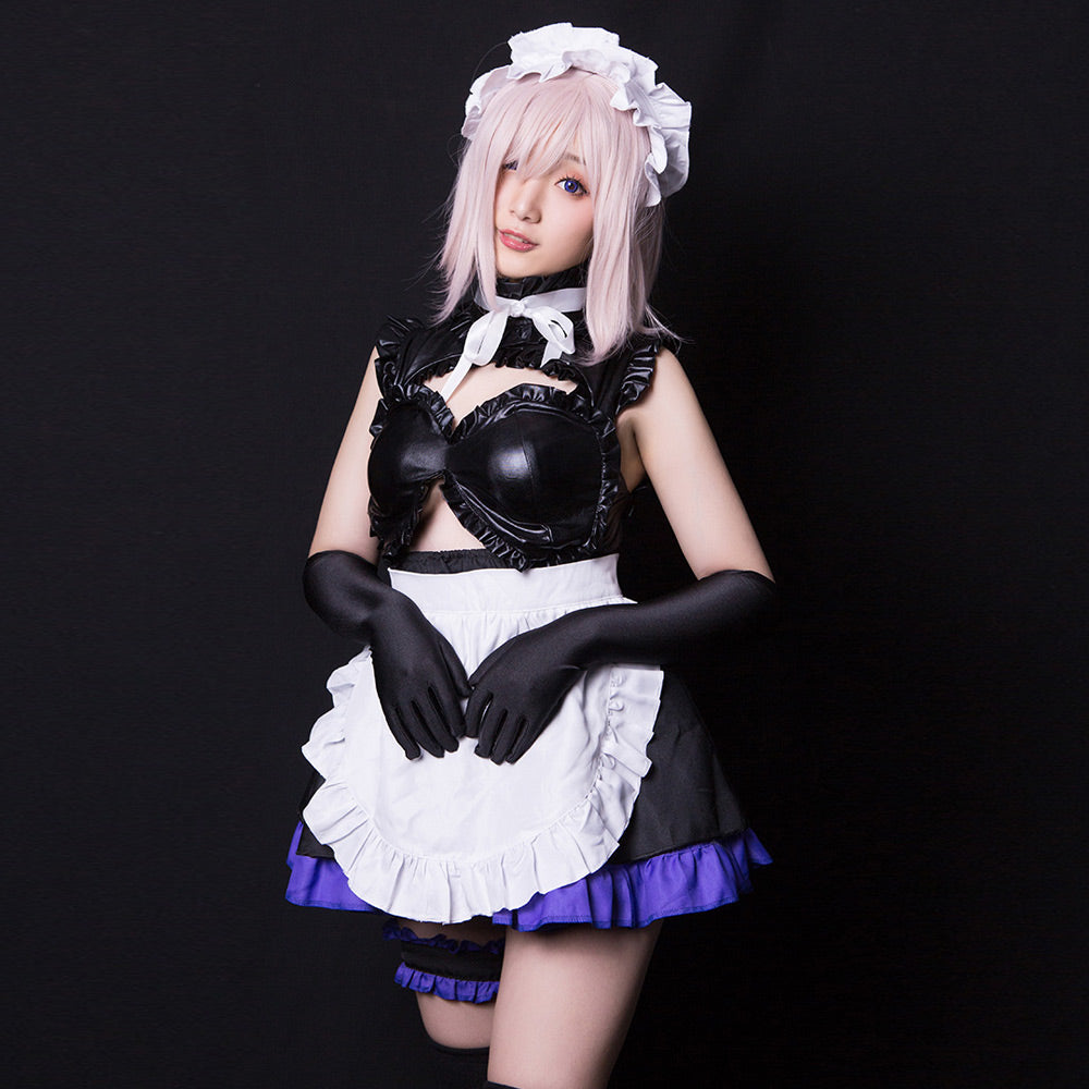 FGO Mash Kyrielight Anime Maid Cosplay Latex-Look Dress Full Set Blesssafe