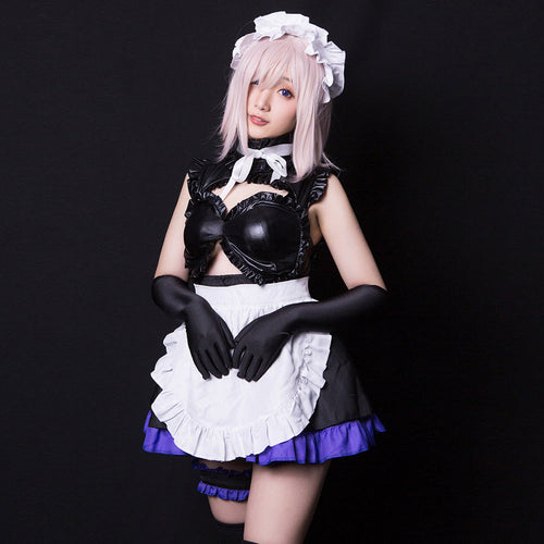 FGO Mash Kyrielight Anime Maid Cosplay Latex-Look Dress Full Set Blesssafe