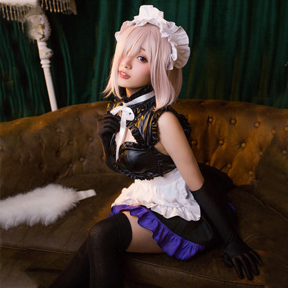 FGO Mash Kyrielight Anime Maid Cosplay Latex-Look Dress Full Set Blesssafe