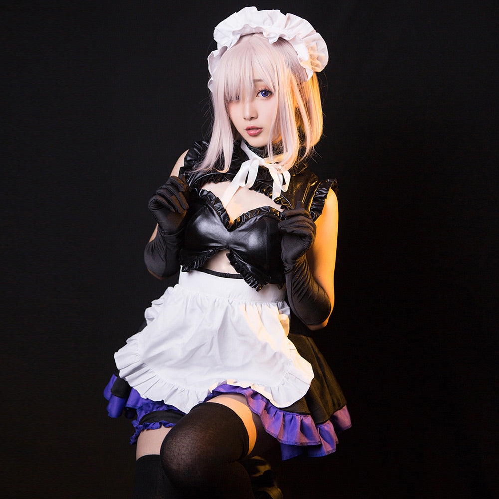FGO Mash Kyrielight Anime Maid Cosplay Latex-Look Dress Full Set Blesssafe