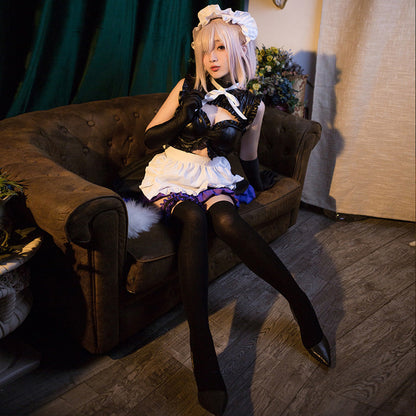 FGO Mash Kyrielight Anime Maid Cosplay Latex-Look Dress Full Set Blesssafe