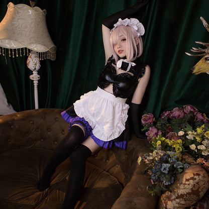 FGO Mash Kyrielight Anime Maid Cosplay Latex-Look Dress Full Set Blesssafe
