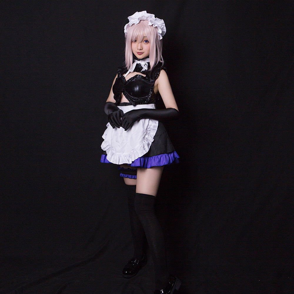 FGO Mash Kyrielight Anime Maid Cosplay Latex-Look Dress Full Set Blesssafe