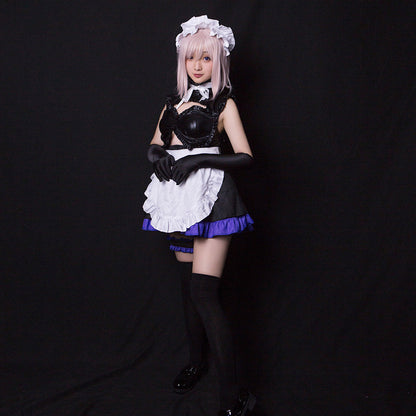 FGO Mash Kyrielight Anime Maid Cosplay Latex-Look Dress Full Set Blesssafe
