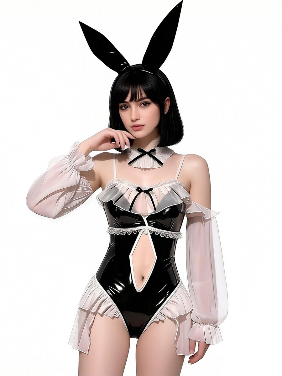 Anime PU Leather Bunny Bodysuit - Wet Look Senpai Cosplay Outfit blesssafe