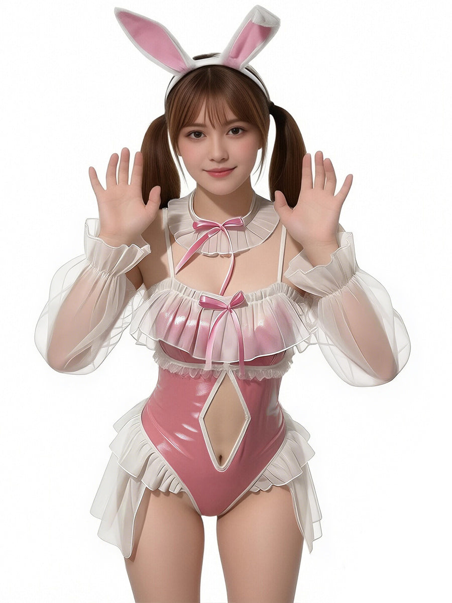 Anime PU Leather Bunny Bodysuit - Wet Look Senpai Cosplay Outfit blesssafe