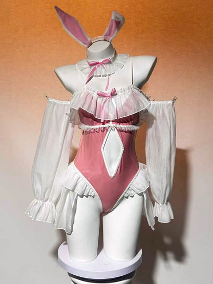 Anime PU Leather Bunny Bodysuit - Wet Look Senpai Cosplay Outfit blesssafe