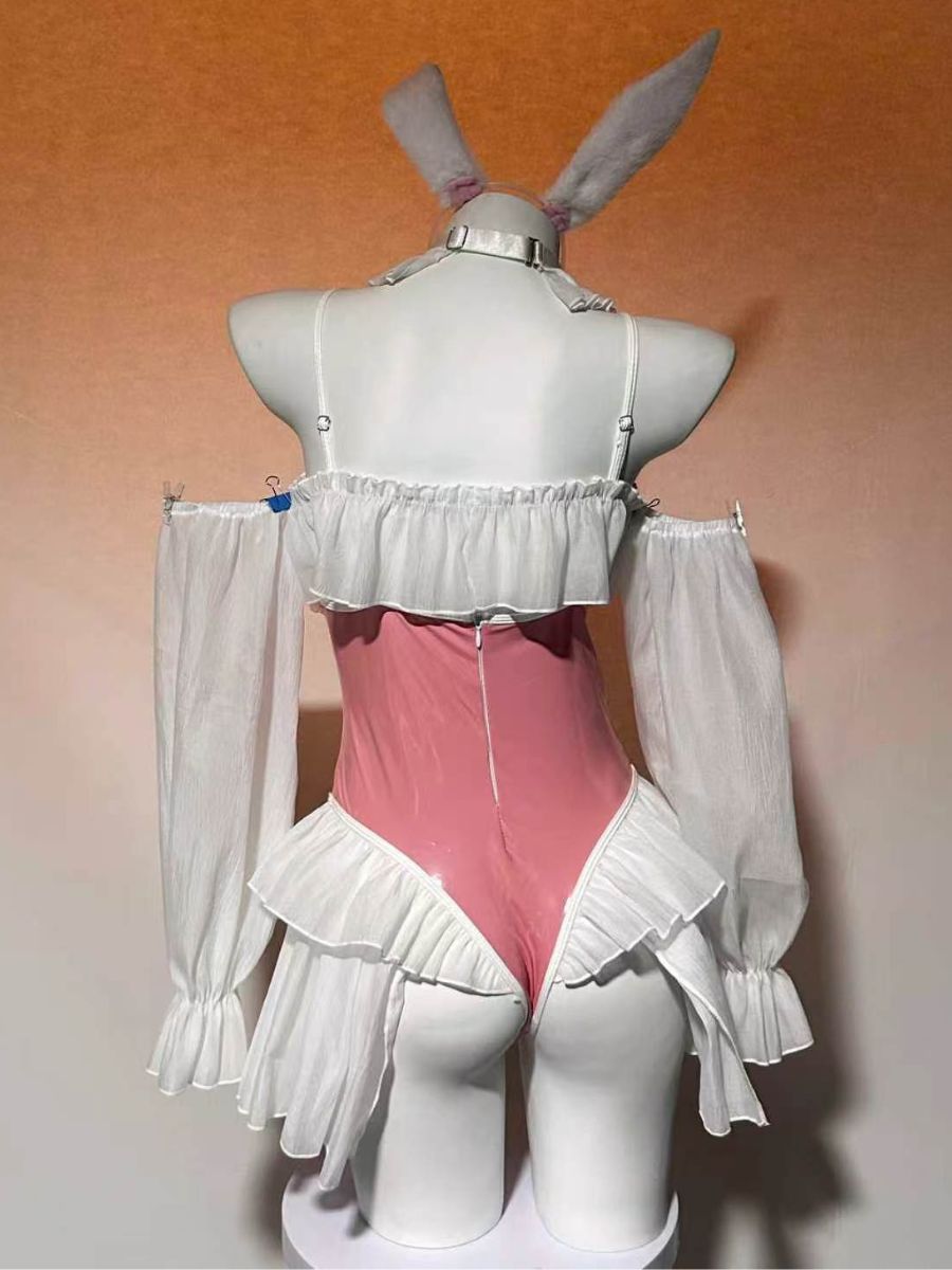 Anime PU Leather Bunny Bodysuit - Wet Look Senpai Cosplay Outfit blesssafe
