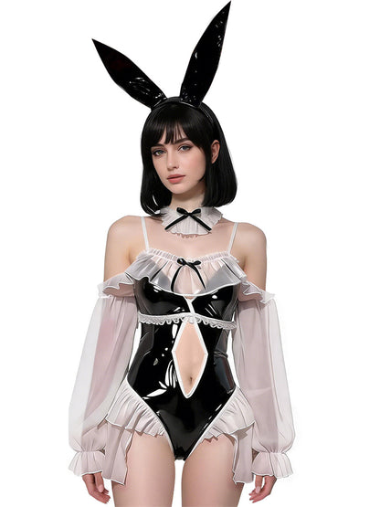 Anime PU Leather Bunny Bodysuit - Wet Look Senpai Cosplay Outfit blesssafe