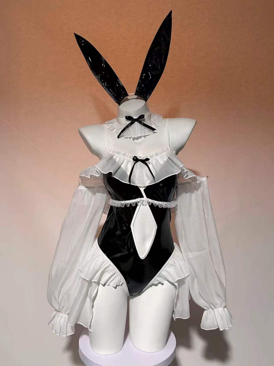 Anime PU Leather Bunny Bodysuit - Wet Look Senpai Cosplay Outfit blesssafe