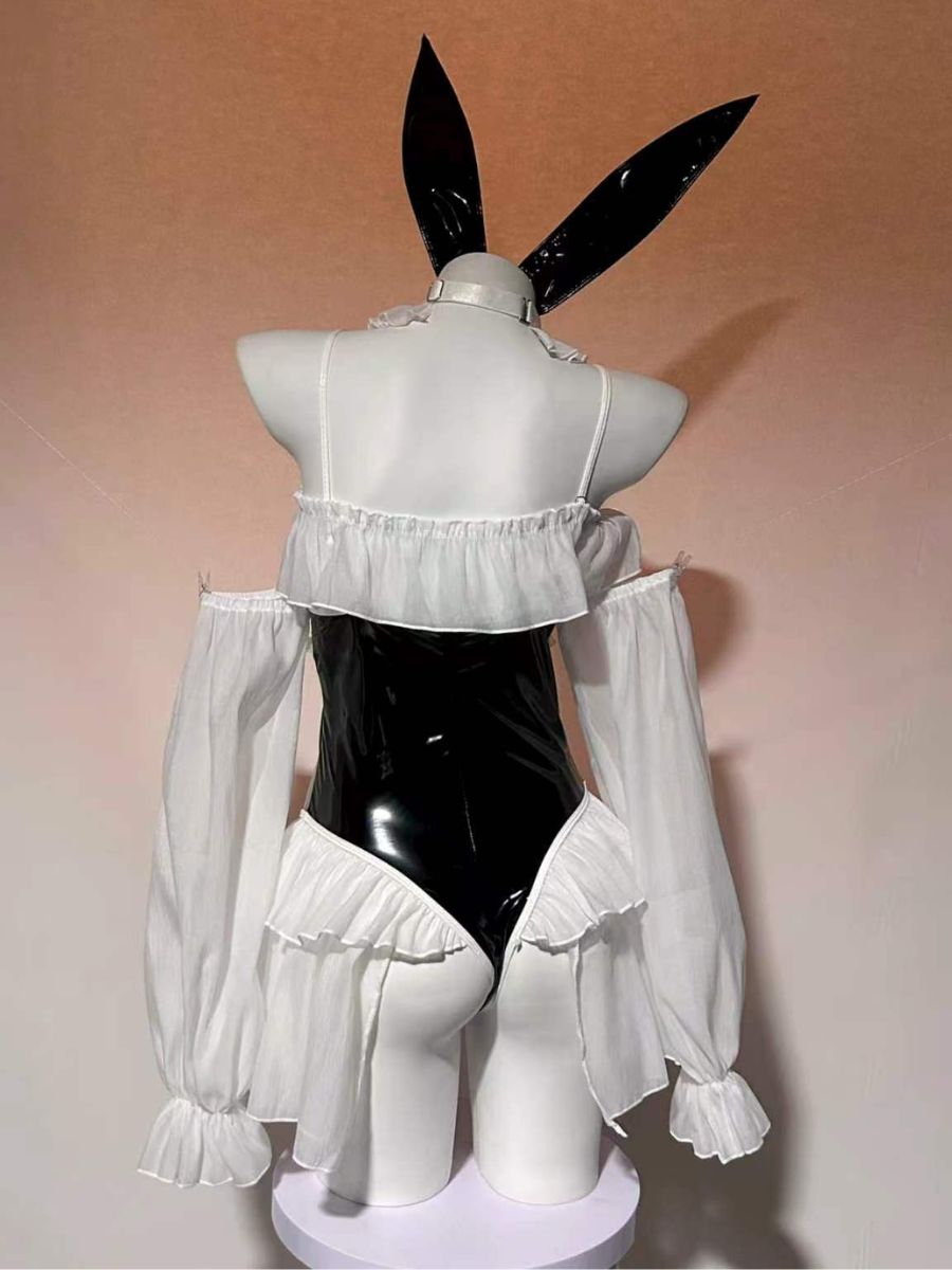 Anime PU Leather Bunny Bodysuit - Wet Look Senpai Cosplay Outfit blesssafe
