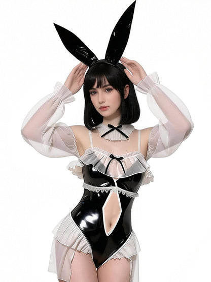 Anime PU Leather Bunny Bodysuit - Wet Look Senpai Cosplay Outfit blesssafe