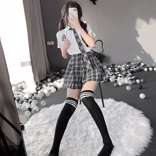 White Shirt and Plaid Mini Skirt - Classic Anime Schoolgirl Costume