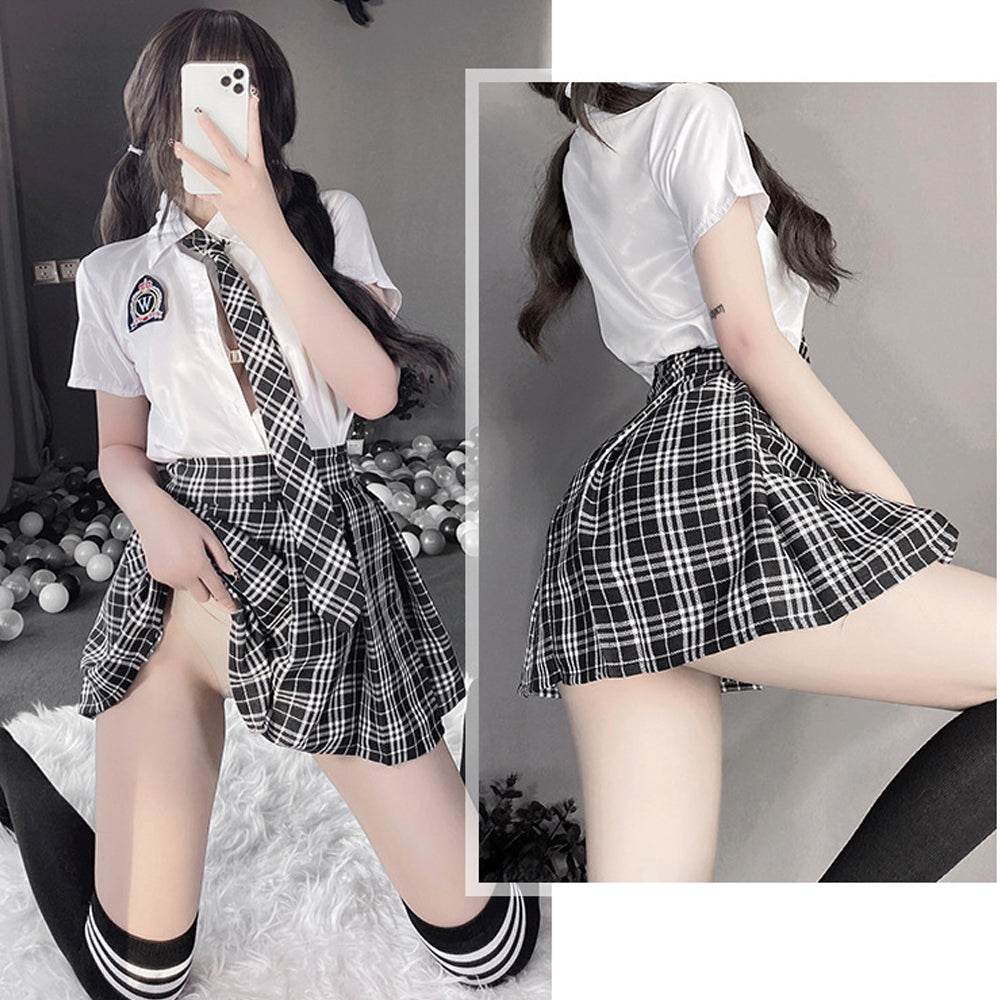 White Shirt and Plaid Mini Skirt - Classic Anime Schoolgirl Costume