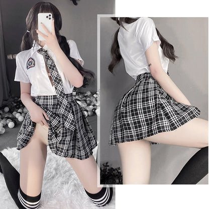 White Shirt and Plaid Mini Skirt - Classic Anime Schoolgirl Costume