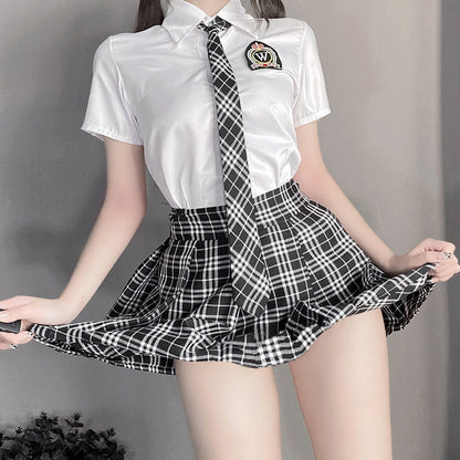 White Shirt and Plaid Mini Skirt - Classic Anime Schoolgirl Costume