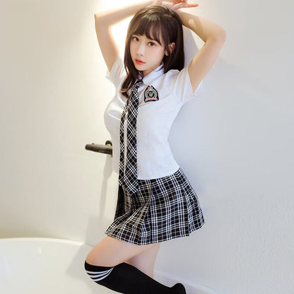 White Shirt and Plaid Mini Skirt - Classic Anime Schoolgirl Costume