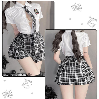 White Shirt and Plaid Mini Skirt - Classic Anime Schoolgirl Costume
