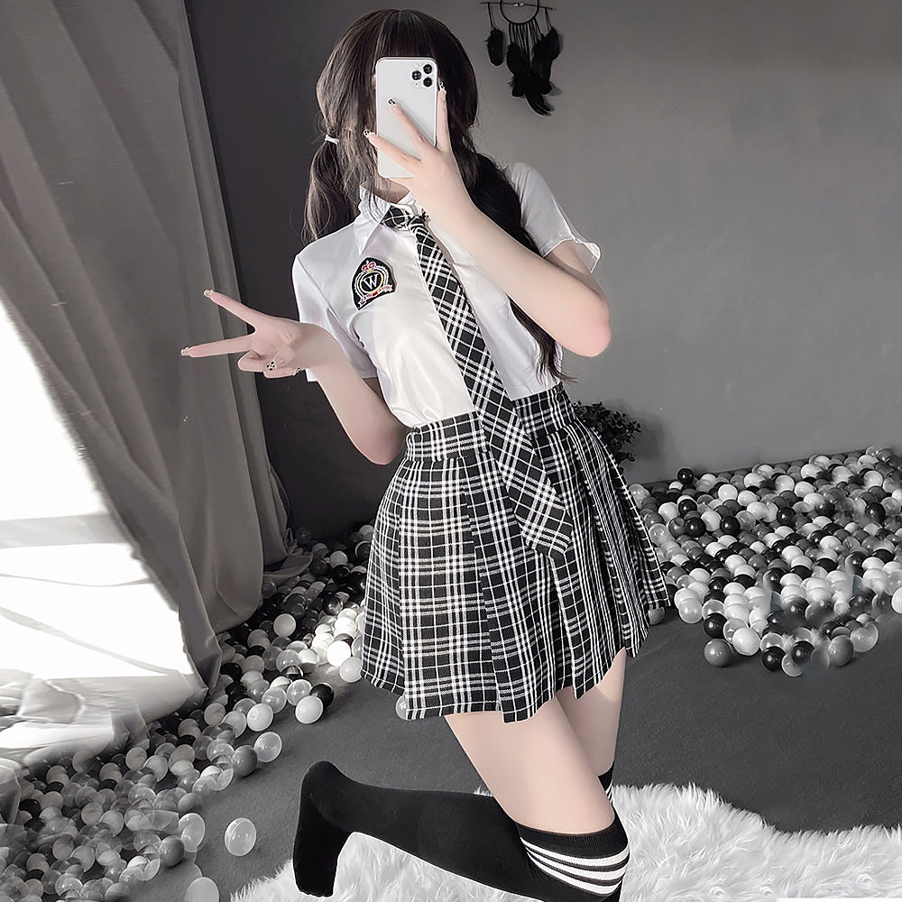 White Shirt and Plaid Mini Skirt - Classic Anime Schoolgirl Costume