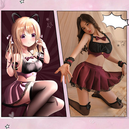 Anime Halter Crop Top and Pleated Skirt - Two Piece School Uniform Blesssafe