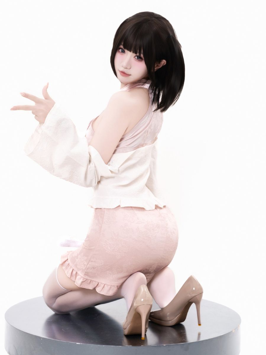 Pink Cheongsam Dress w/ Kimono Shrug - Two Piece Anime Costume Blesssafe