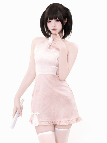 Pink Cheongsam Dress w/ Kimono Shrug - Two Piece Anime Costume Blesssafe