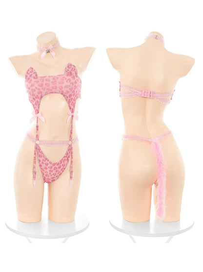 Cyber Cat Leopard Teddy Lingerie Bodysuit blesssafe