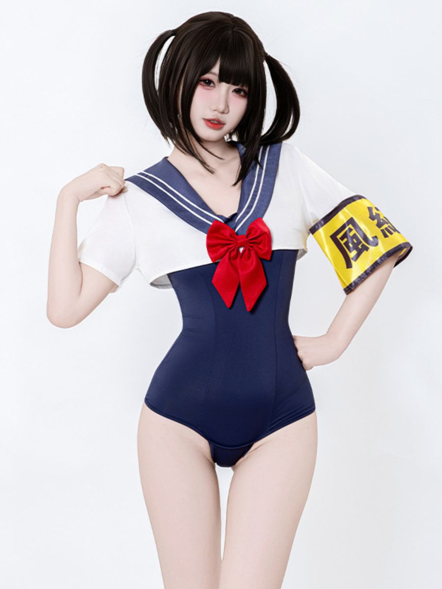 Anime Schoolgirl Cosplay Bodysuit with Top - Two Piece Teddy Set Blesssafe