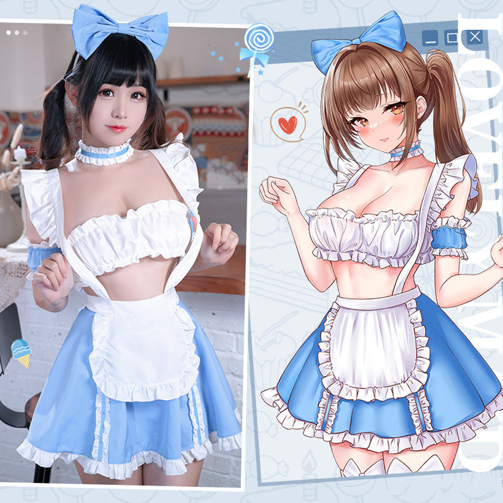Anime Lolita French Maid Apron Fancy Dress Costume Set Blesssafe