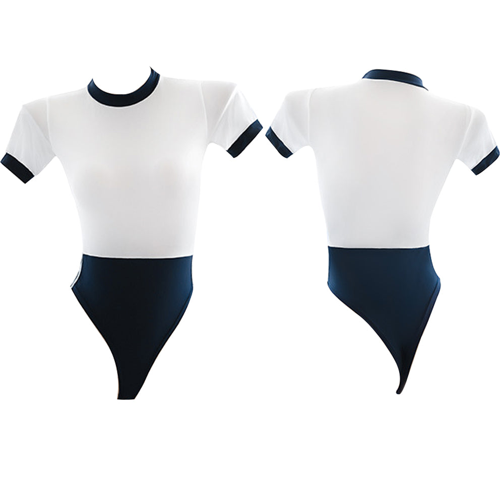 Two Tone Snap Crotch Sporty Bodysuit - Japanese Anime Gym Leotard