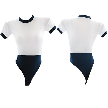 Two Tone Snap Crotch Sporty Bodysuit - Japanese Anime Gym Leotard