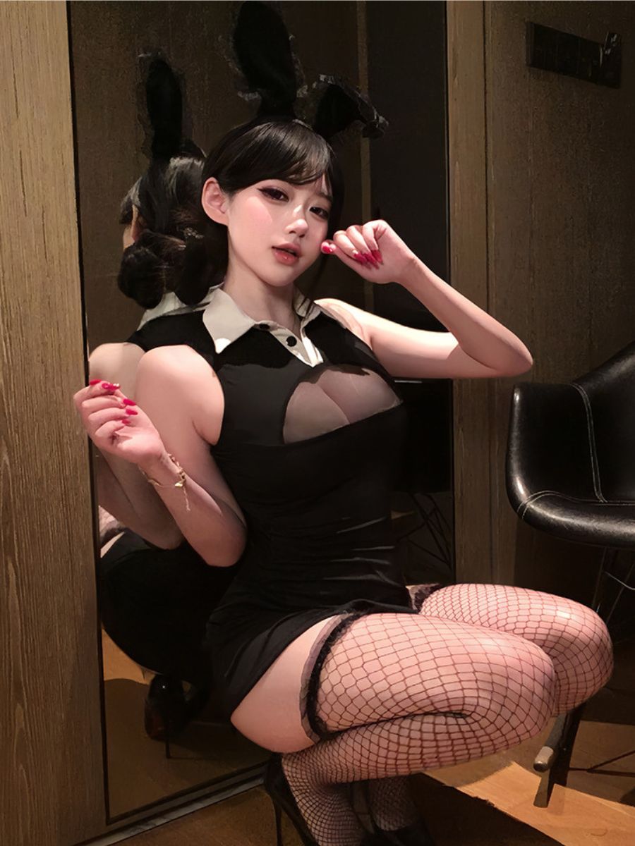 Black Bunny Mini Dress Costume - Sweet Flirty Cosplay Skirt Set blesssafe