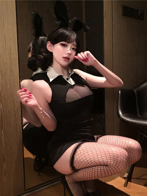 Black Bunny Mini Dress Costume - Sweet Flirty Cosplay Skirt Set blesssafe