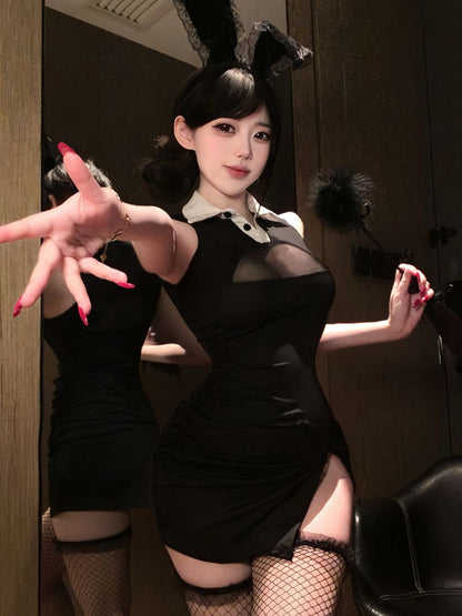 Black Bunny Mini Dress Costume - Sweet Flirty Cosplay Skirt Set blesssafe
