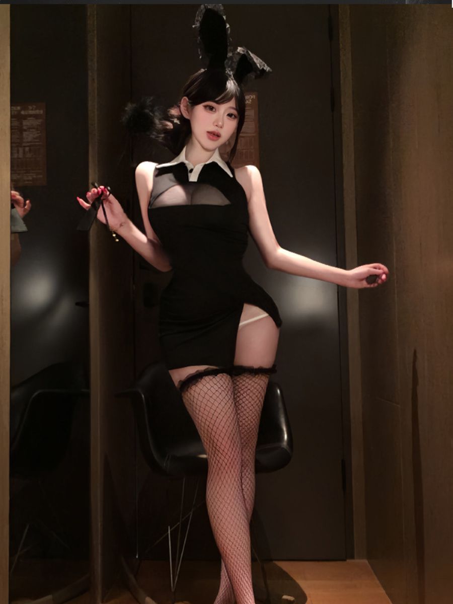 Black Bunny Mini Dress Costume - Sweet Flirty Cosplay Skirt Set blesssafe