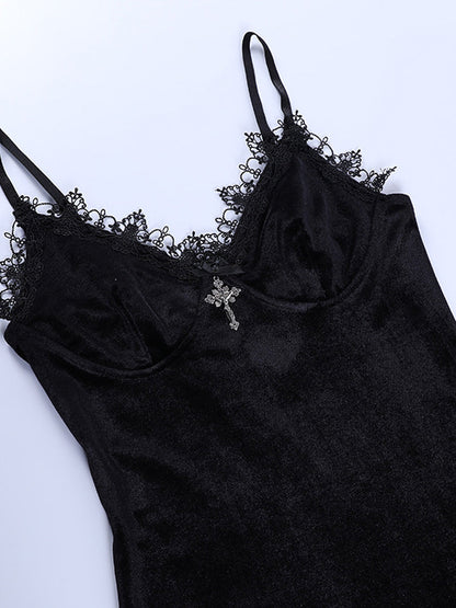 Velvet Gothic Lingerie Split Bodycon Dress