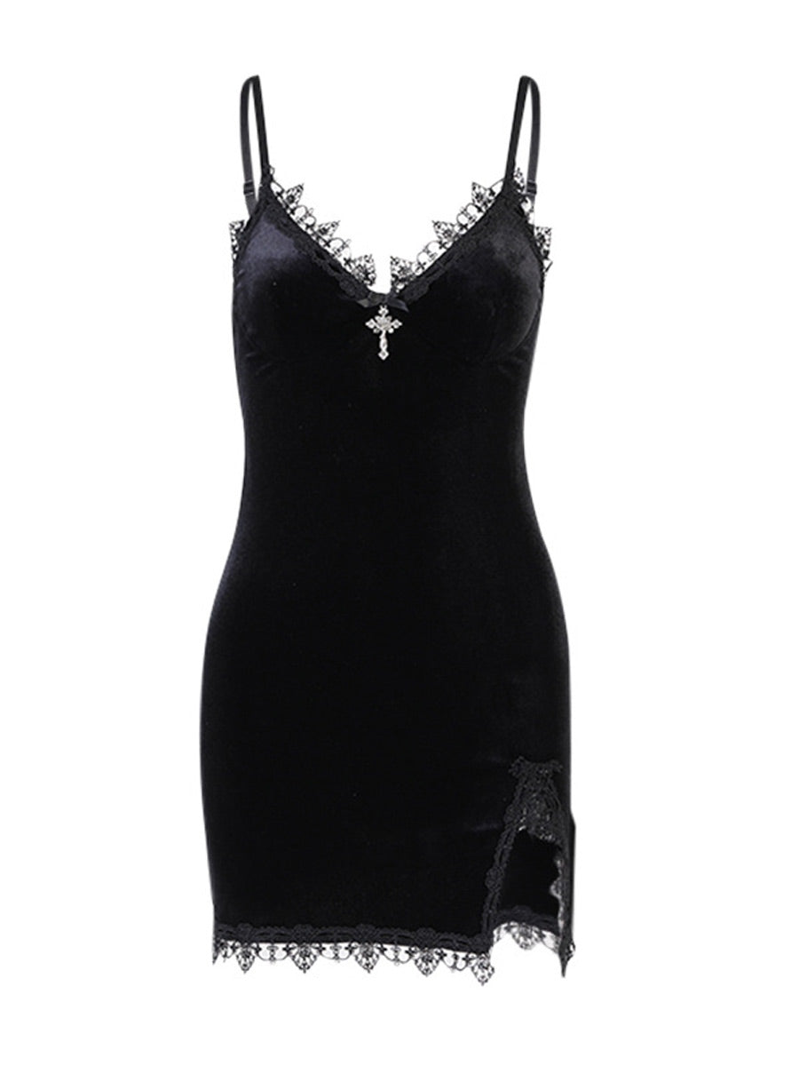 Velvet Gothic Lingerie Split Bodycon Dress